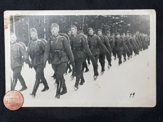Great Ww2 German Army Group Photo,  Uniforms Marching Soldiers Wehrmacht