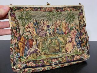 Antique Victorian Embroidered Petit Point Evening Handbag Purse