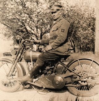 1920s/30s Harley Davidson Motorcycle Cop W Sharp Detail Vintage Photo Snapshot