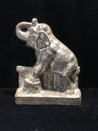 Cast Iron Steel Circus Elephant Doorstop Bookend Vintage Antique Metal Sculpture