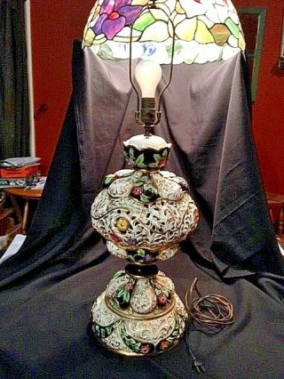Vtg Large Capodimonte Porcelain Lamp Italy 32 "