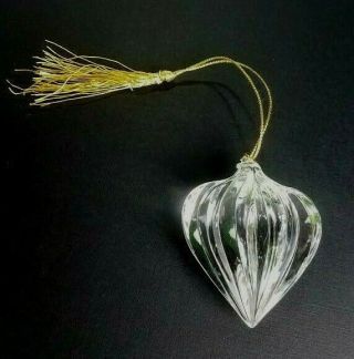 Vintage - Lenox - Crystal Glass Ribbed Christmas Ornament Signed - 2 1/2 " Long