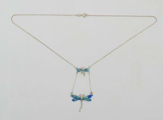 Antique Art Nouveau Charles Horner Silver Enamel Dragonfly Pendant Necklace