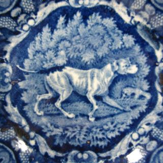 Antique Staffordshire Dark Blue Transferware Pearlware Bowl W/ Hunting Dog