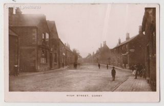 Early Postcard,  Northamptonshire,  Corby,  High St,  Old Houses,  Children Outside,  Rp