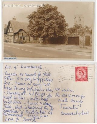 Early Postcard,  Warwickshire,  Rugby Dunchurch,  Old Houses,  Church,  1960,
