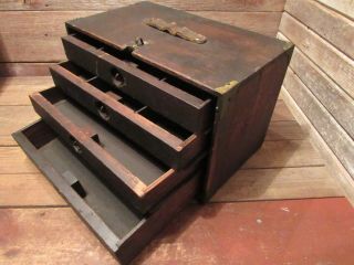 VINTAGE 1900 ' s WOOD MACHINIST TOOL BOX CHEST 4 DRAWERS 3