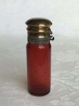 Antique Ruby Red Chatelaine Perfume Scent Bottle Victorian Vintage