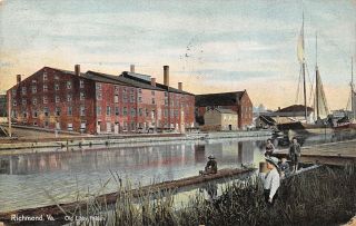 Richmond Virginia Confederate Old Libby Prison Across Water Boys On Bank 1914
