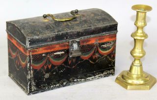 A Rare 19th C Ct Paint Decorated Toleware Dome Top Document Box Paint