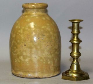 Rare 19th C Pennsylvania Pottery Preserves Storage Jar Rare Yellow & Green Glaze