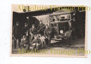 Ww2 Military Transport Photo German Soldiers Motorcycle & Truck Vintage 1940s