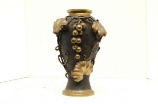 Antique Japanese Bronze Grape Vine Vase Japan Meiji Period Asian Art Vintage