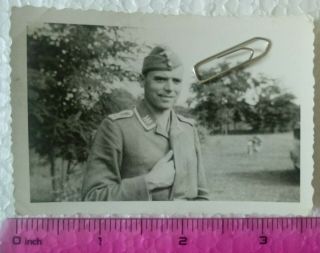 Ww2 Orig.  Photo German Luftwaffe Soldier Portrait Uniform Ranks Cap Text 2.  5x3.  5