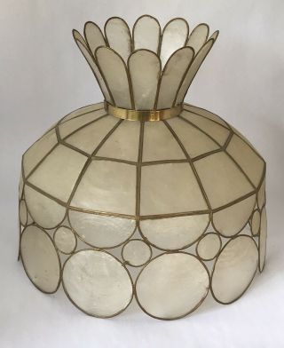 3 X Vintage 1970’s Capiz Shell Pendant Light Shades With Covers
