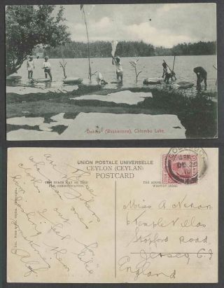 Ceylon Ke7 6c 1910 Old Postcard Dobies Dhobie Dhobies Men Washermen Colombo Lake