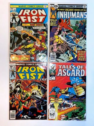 Bundle Of 4 Vintage Marvel Comic Books Iron Fist 1,  15; Tales Of Asgard 1