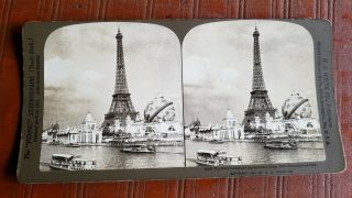 Antique Stereoview Card The Eiffel Tower Celestial Globe Paris Expo C1901