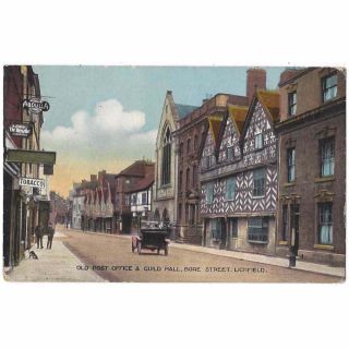 Lichfield Old Motor Car On Bore Street Showing Post Office Postcard,