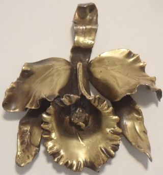 Vintage Joseff Of Hollywood Gold On Sterling Silver Orchid Flower Brooch