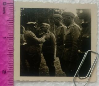 Ww2 Orig.  Photo German Officer Soldiers Medal Uniforms Caps Text 2.  5 X 2.  5 Inch