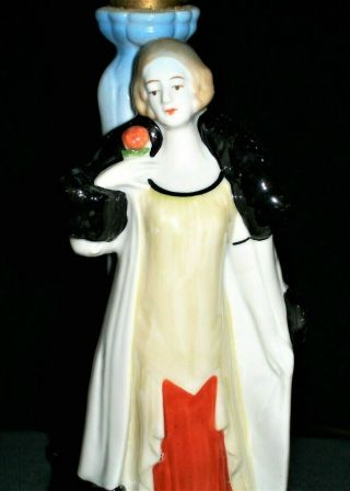 Antique German Art Deco Lady Flapper Porcelain Lamp Figurine