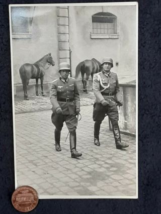 Great Ww2 German Army Photo (officer Uniform Horse Helmet Sword. )