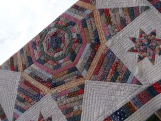 Exquisite Vintage Cotton Country Farmhouse Barn Star Grandma Rags Cutter Quilt