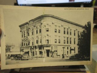 Vintage Old Ohio Postcard Hotel Wooster Theater Marquee Drug Store Soda Fountain