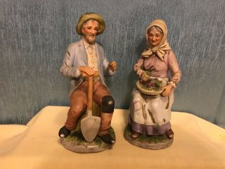 Home Interiors Homco Old Man & Woman Sitting Farm Couple Figurine 1433