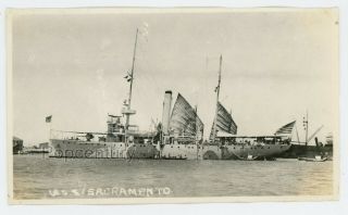 Vintage Photograph 1923 China Shanghai Harbor Us Navy Uss Sacramento Sharp Photo