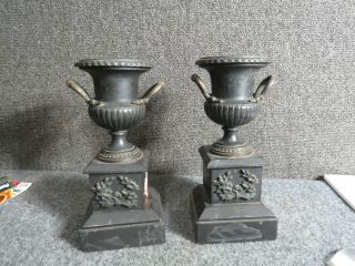 Antique Marble And Bronze Mantle Urns