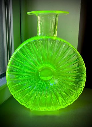 Vintage Vaseline Uranium Glass “sun Bottle” By Helena Tynell (riihimäen Lasi)