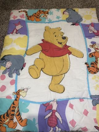 Vintage 1997 Disney Winnie The Pooh Comforter Baby Blanket Quilt Eyore Tigger