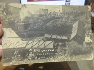 Vintage Old Ohio Postcard Fredericktown Real Photo B&o Baltimore Train Wreck Rr