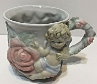 Avon Rose And Angel 3 D Coffee Tea Cup Collectible Pink And White