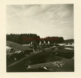 Wwii Photo - Us Gi View Of Captured German Bomber/ Fighter Plane Wrecks