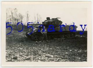 Wwii Us Gi Photo Us Captured German Tiger Ii Tank Bastogne Luxembourg On Back 2