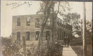 Old Real Photo Postcard Unfinished Brick Building Liberty Missouri Mo Rppc