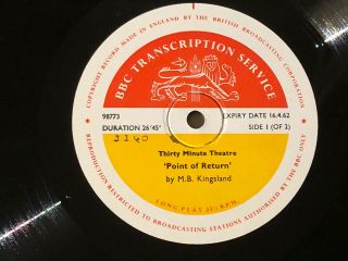 BBC Vinyl Transcription 10 Inch LP / 30 Minute Theatre / 1960s 3