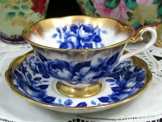 Royal Albert Treasure Chest Series Dark Blue Roses Tea Cup And Saucer