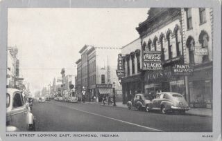 Postcard Richmond Indiana Main St Old Cars Coca Cola Woolworths F2