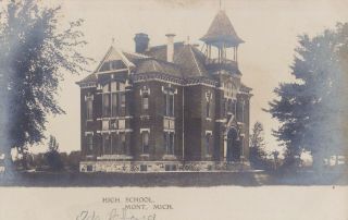 Almount.  Mi Michigan Old View Of The High School 1907 Rppc Real Photo Postcard
