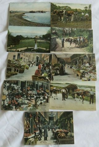 Guernsey Old Vintage Postcards Coloured X 9 Postcards