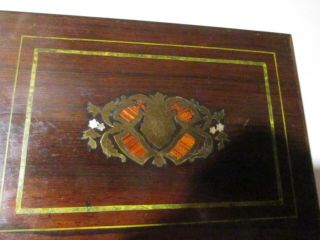Antique Inlaid Brass Mother Of Pearl Wood Dresser Box With Key 2