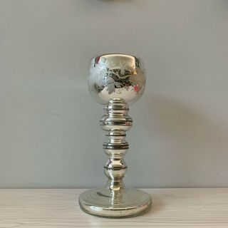 Antique Victorian Silver Mercury Glass Chalice Goblet Vase Leaf Vine
