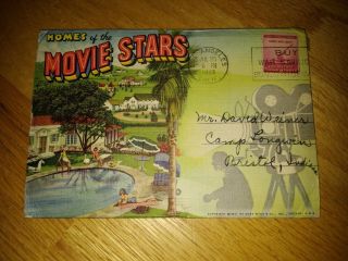 Vintage Linen Postcards Booklet Homes Of The Movie Stars With Writing Rare 1940