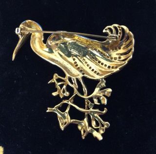 Vintage CORO CRAFT Sterling Silver enameled Crystal Rhinestone bird brooch pin 6