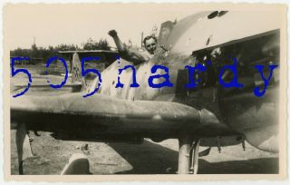 Wwii Us Gi Photo - 3482nd Ord Gi Salutes In Us Captured German Me 109 In Forest
