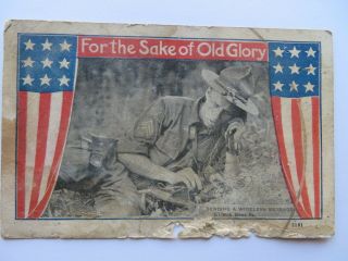 1918 Postcard Wwi Soldier Doughboy Army Military Old Glory Wireless 8737